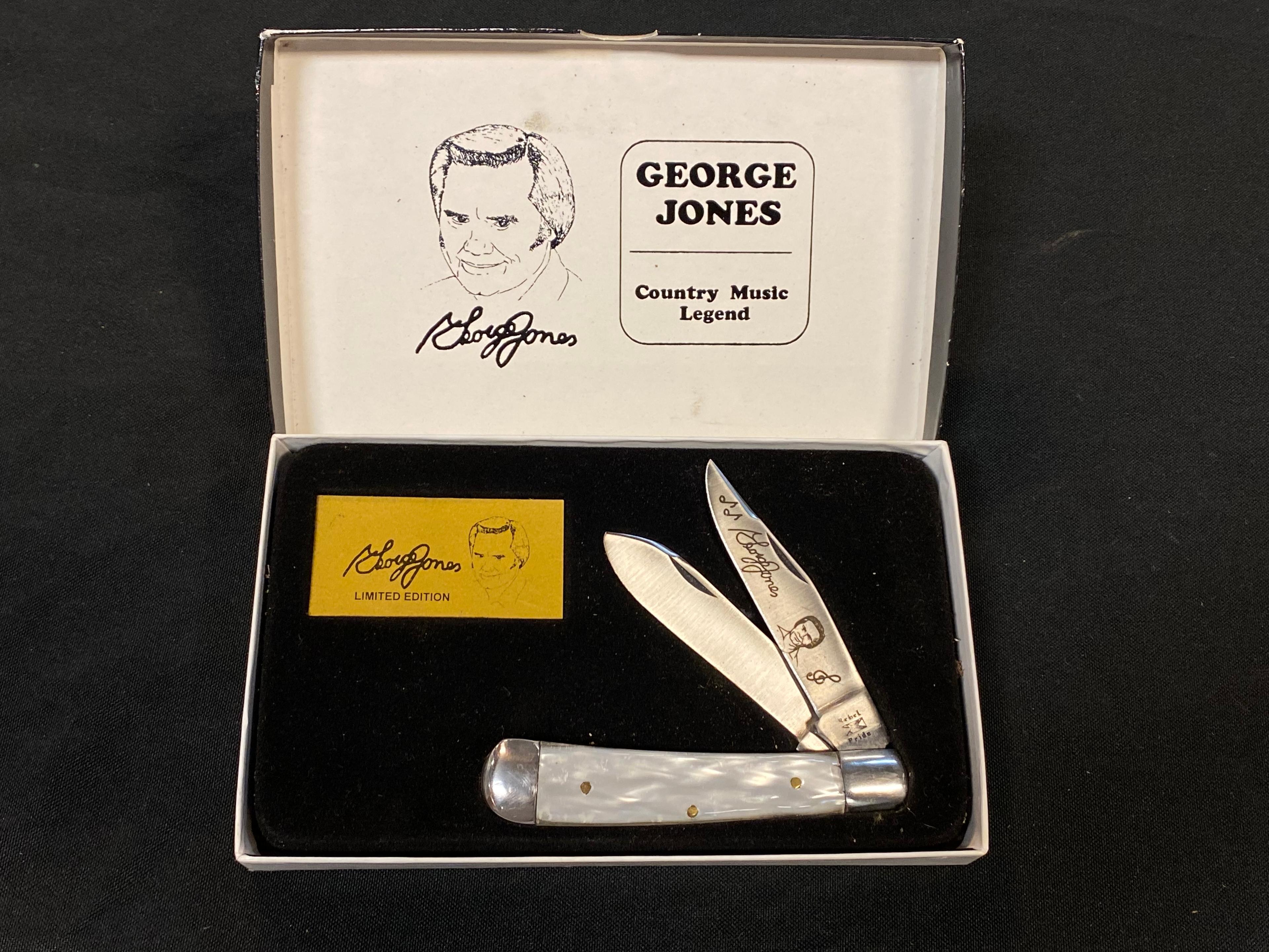 NIB George Jones Pearl Handled Commemorative Pocket Knife in Box by Rebel Pride