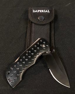 Imperial IMP105BS Folding Lockback Serrated Drop Pocket Knife with Pouch