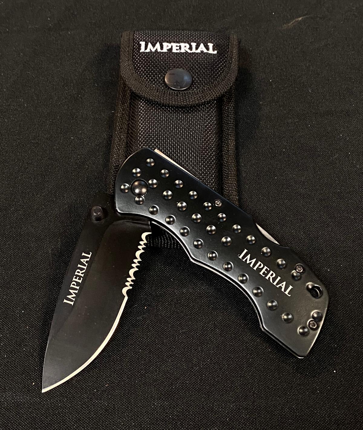 Imperial IMP105BS Folding Lockback Serrated Drop Pocket Knife with Pouch