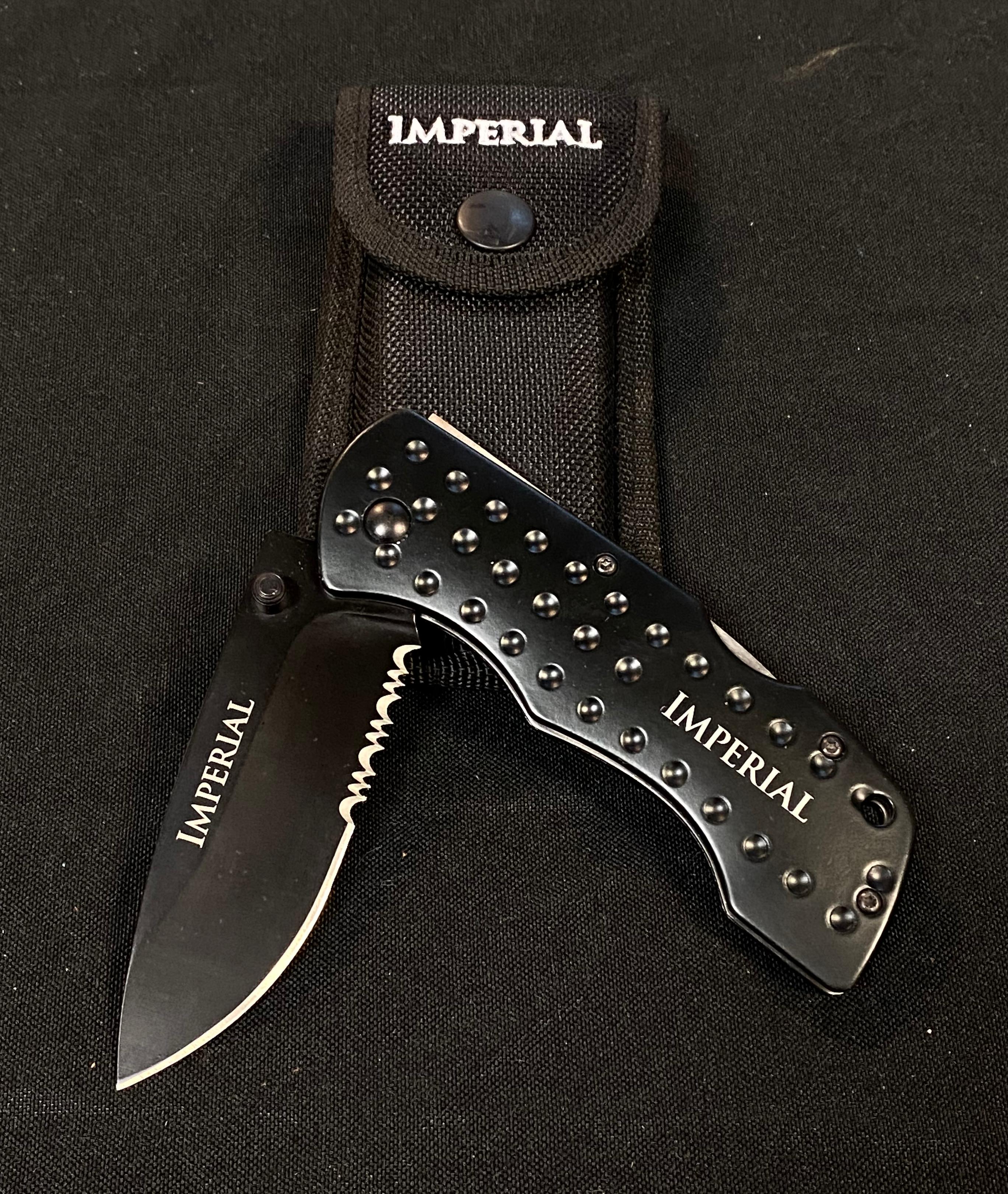 Imperial IMP105BS Folding Lockback Serrated Drop Pocket Knife with Pouch