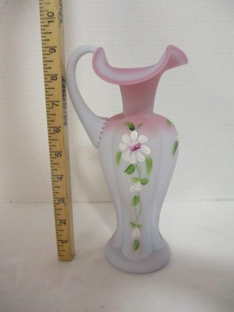 Signed Fenton Custard Glass Pitcher