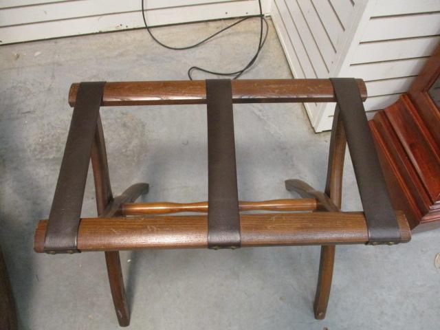 Leather & Wood Folding Luggage Rack