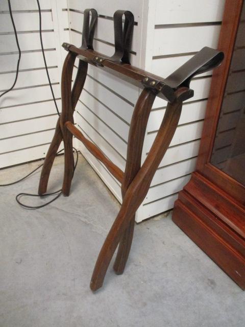 Leather & Wood Folding Luggage Rack