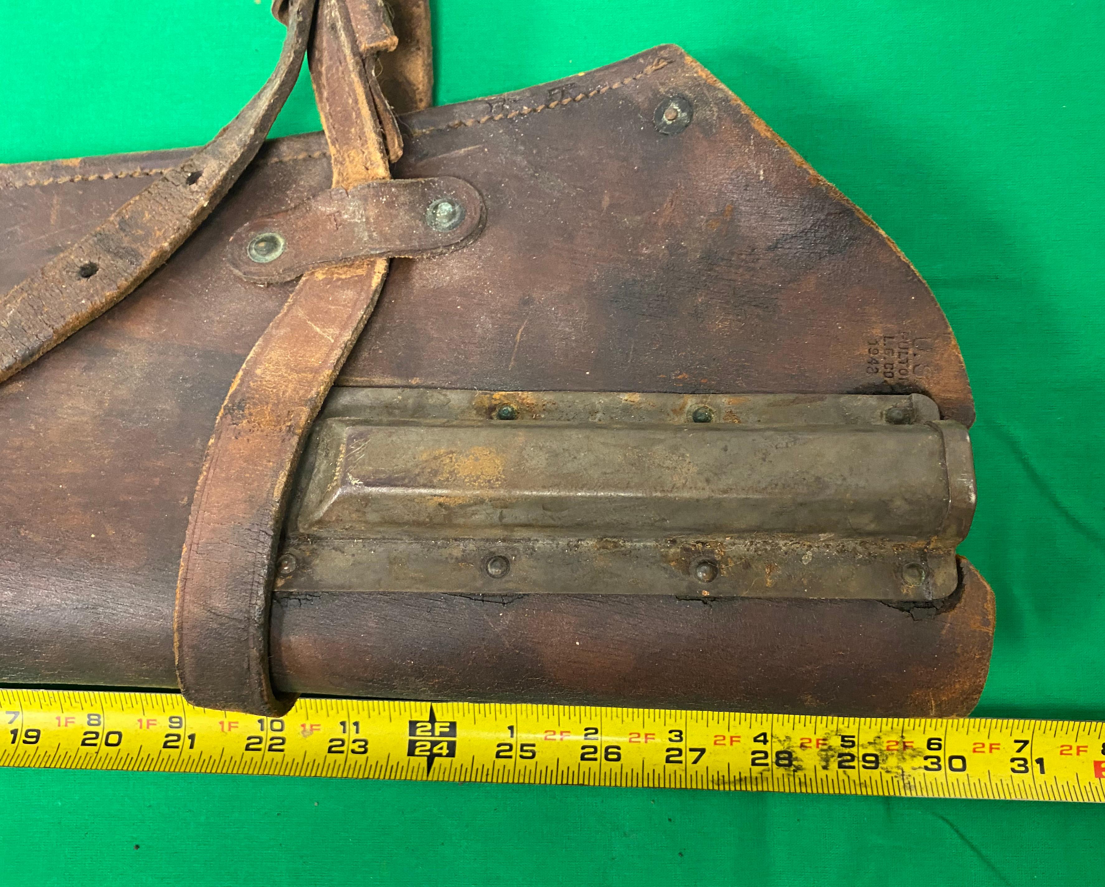 Original US WWII 1942 Dated M1 Garand Rifle Leather Jeep Scabbard by Fulton Leather Goods