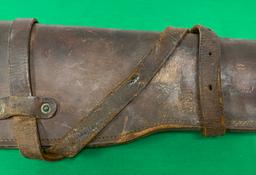 Original US WWII 1942 Dated M1 Garand Rifle Leather Jeep Scabbard by Fulton Leather Goods