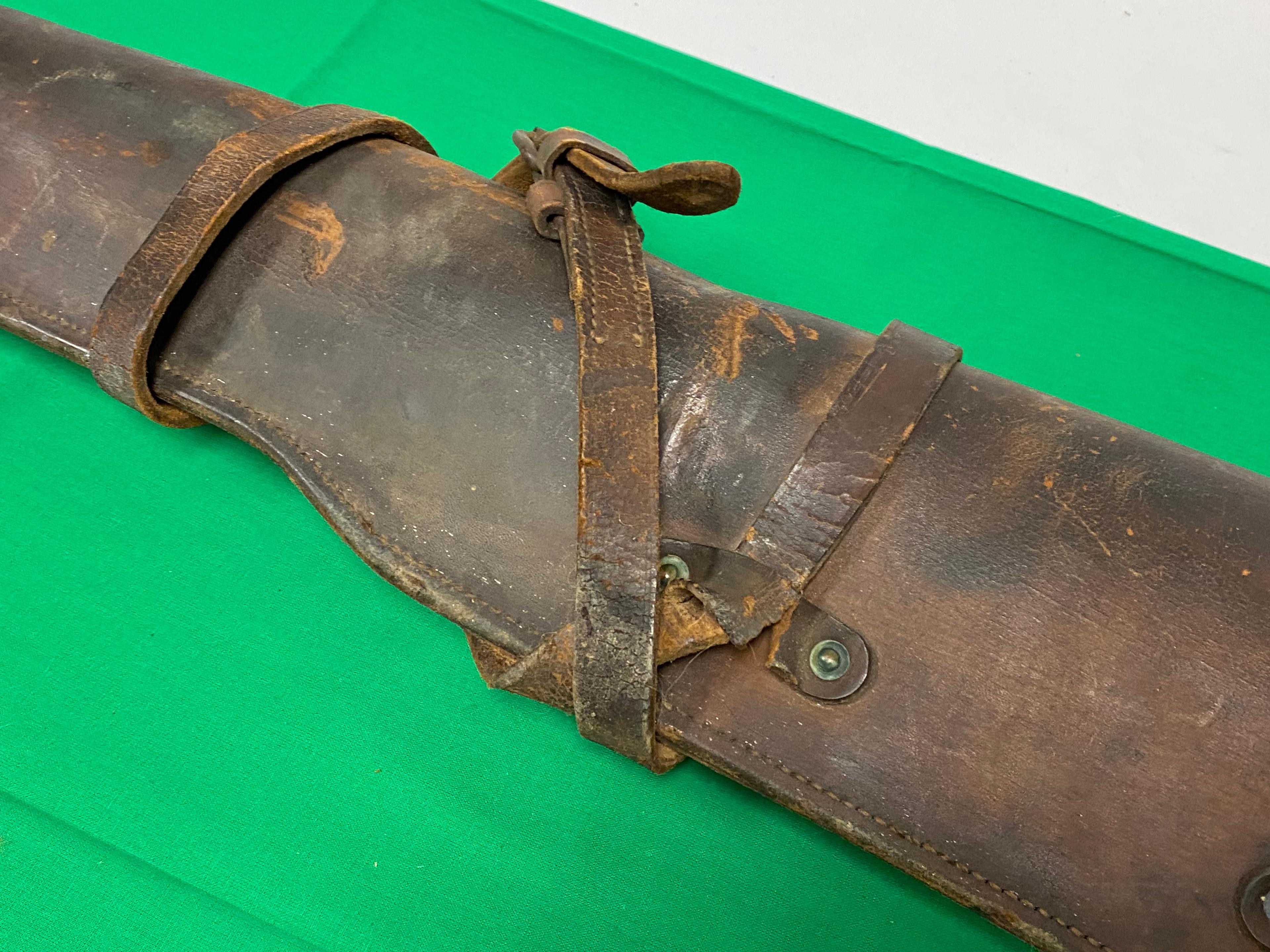 Original US WWII 1942 Dated M1 Garand Rifle Leather Jeep Scabbard by Fulton Leather Goods