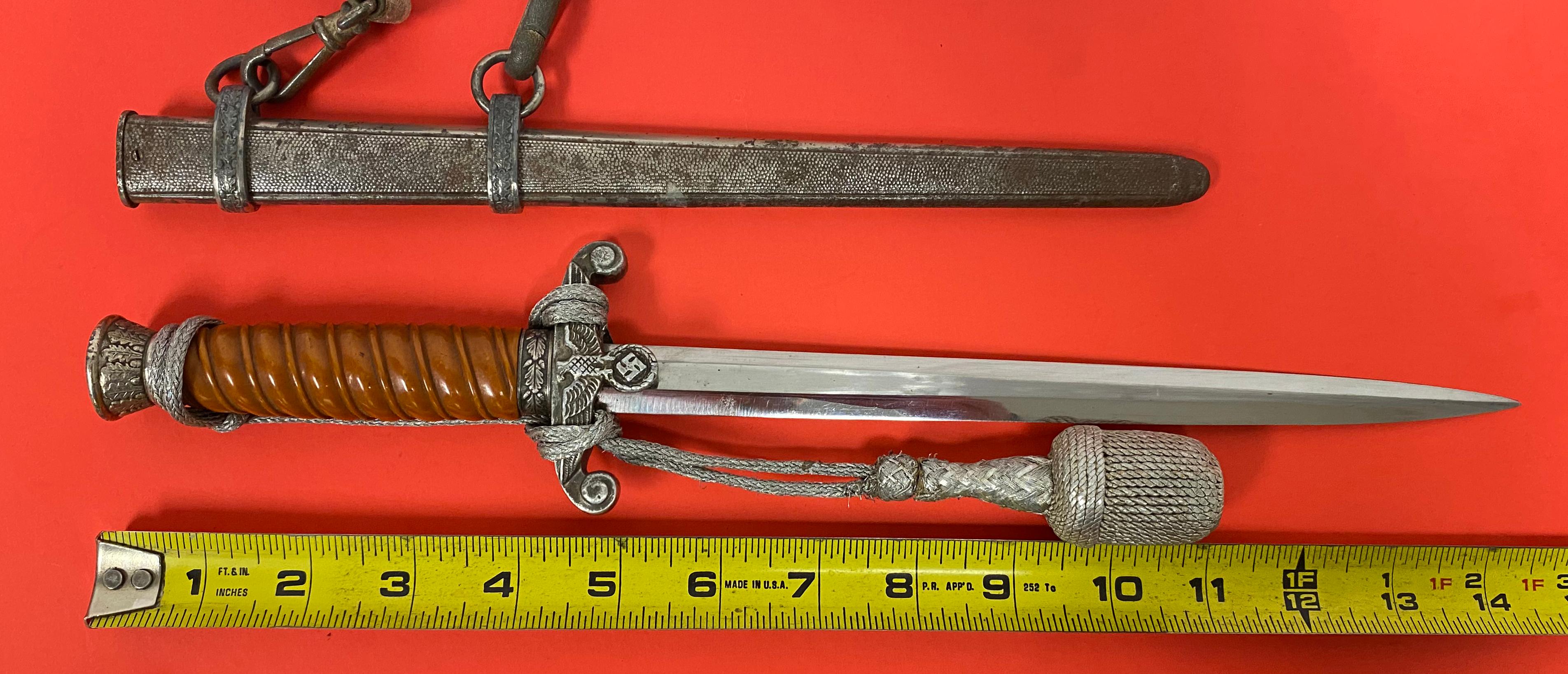 German Nazi Army (Heer) Dagger by F.W. Holler w/ Scabbard, Portapee, & Hanger