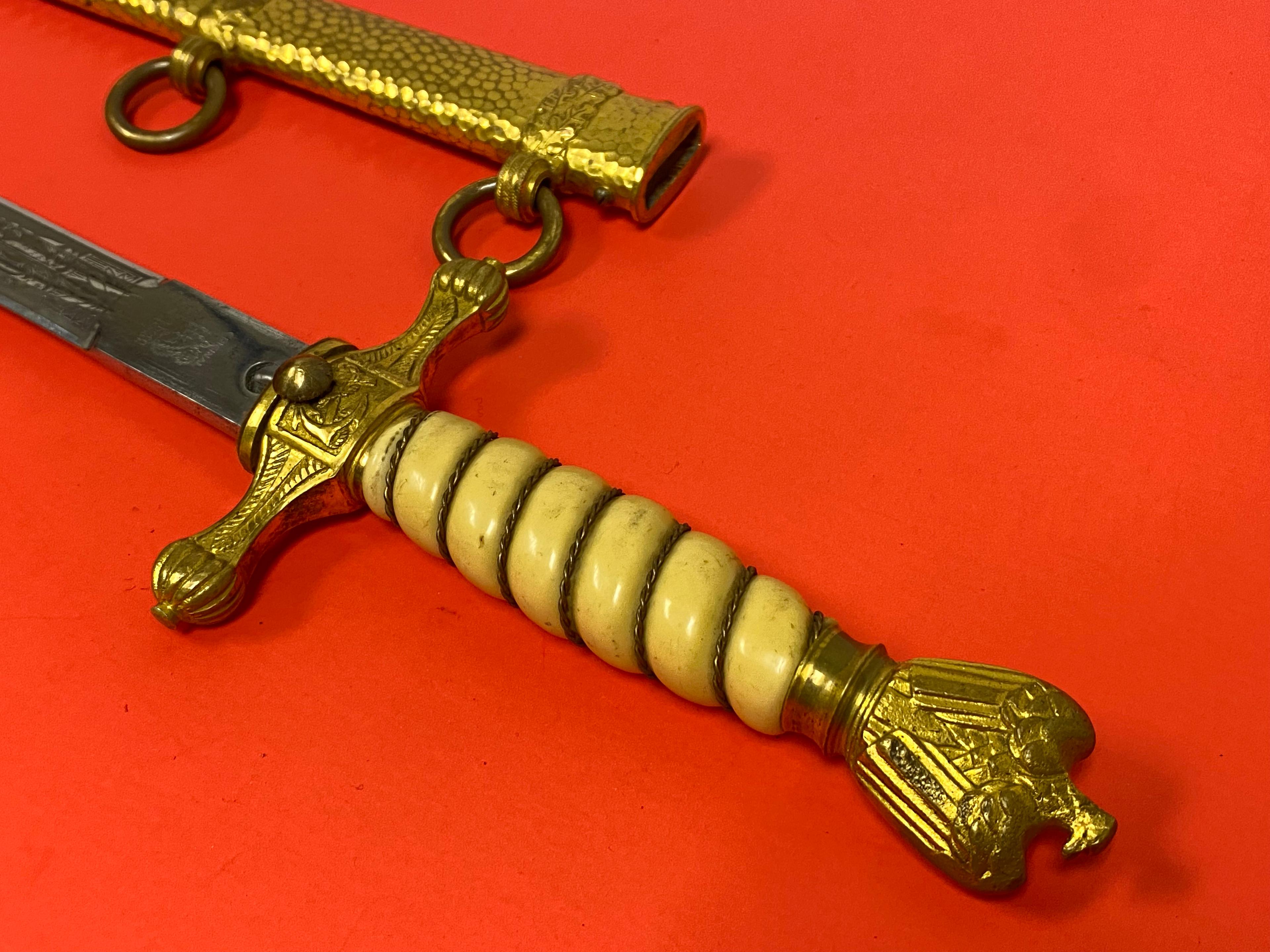 WWII German Kriegsmarine Naval Officers Dagger by Carl Eickhorn with Hammered Scabbard