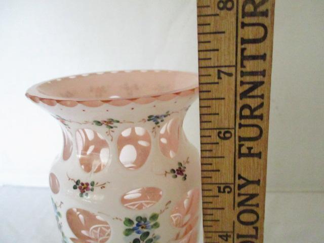 Bohemia Pink Cut to Clear Hand Painted Vase