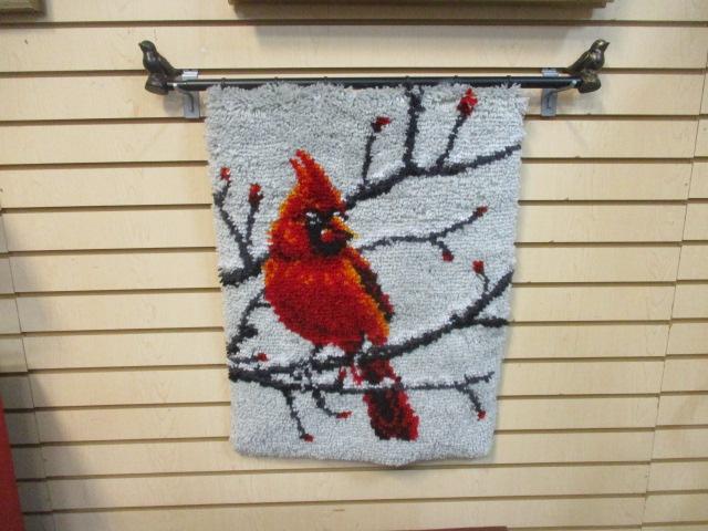 Hooked Rug Cardinal Wall Hanging on Rod