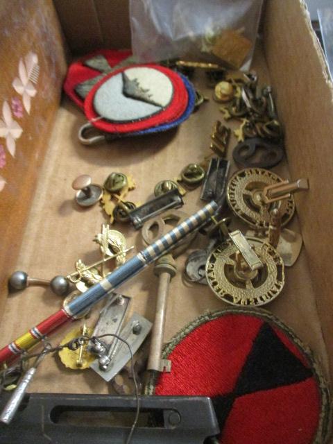 Military Patches and Pins, Watches, Pen and Pencil Set, Cuff Links, Old Keys Etc.