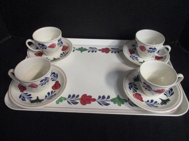 Mid Century Royal Boch of Belgium "Boerenbont" Breakfast Set on Melamine Tray