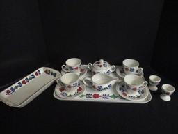 Mid Century Royal Boch of Belgium "Boerenbont" Breakfast Set on Melamine Tray