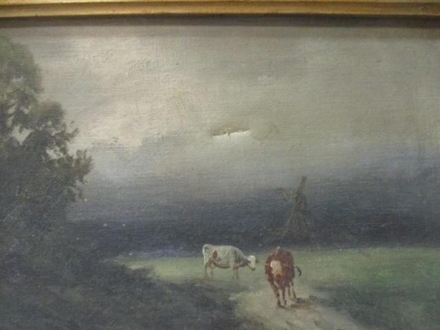 Antique Signed Oil on Canvas Pastoral Scene in Ornate Gilt Frame