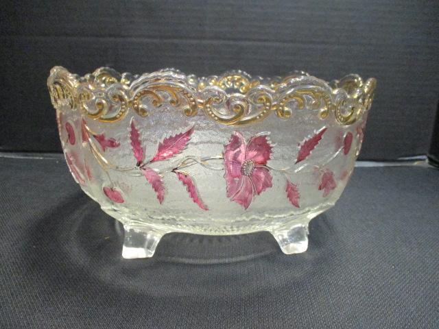 Vintage EAPG Ruby Flash "Flora Dora" Footed Centerpiece Bowl