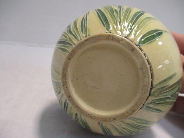 Vintage Small Majolica Vase and Moorcroft England Porcelain Finger Bowl