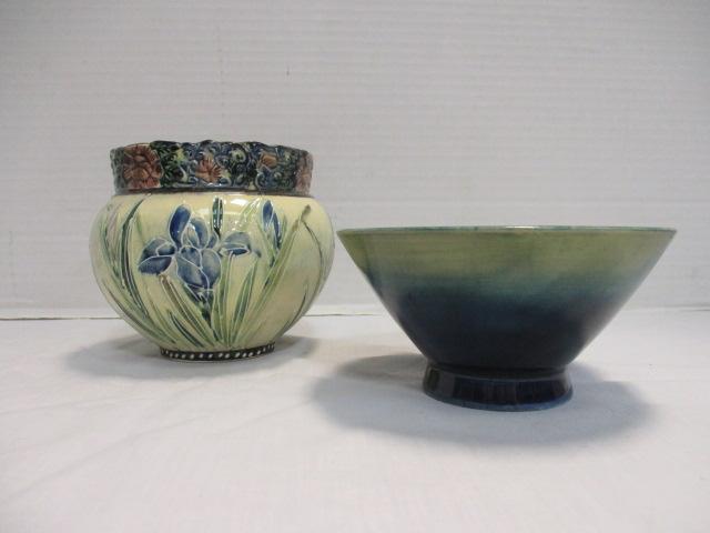 Vintage Small Majolica Vase and Moorcroft England Porcelain Finger Bowl