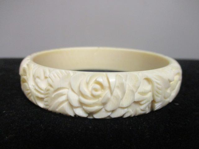 Pre-Ban Carved Ivory Bangle Bracelet