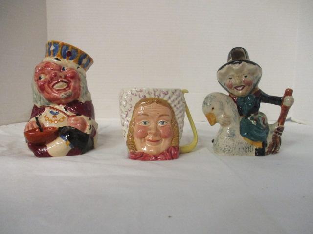 Three Vintage Staffordshire Hand Painted Character Ware Creamers