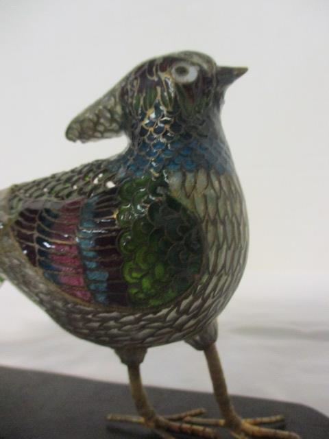 Brass Stained Glass Style Pheasant with Wood Stand