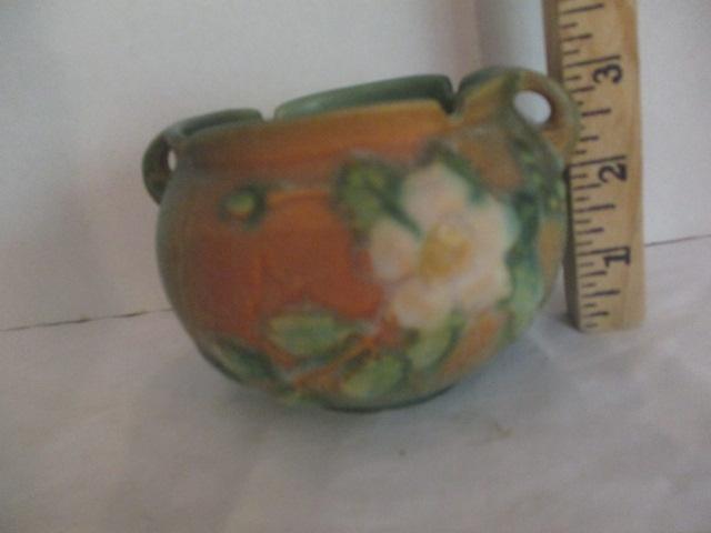 Vintage Roseville Small Jardiniere White Rose Planter and Small Urn Vase