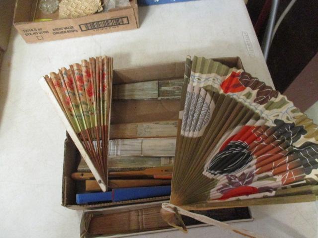 13 Vintage Paper Hand Decorated Hand Fans