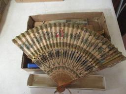 13 Vintage Paper Hand Decorated Hand Fans
