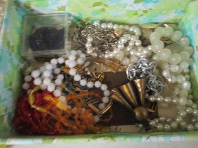 Two Covered Cigar Boxes of Beaded Necklaces and Faux Pearls