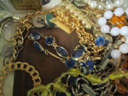 Two Covered Cigar Boxes of Beaded Necklaces and Faux Pearls