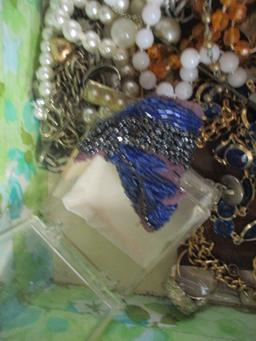 Two Covered Cigar Boxes of Beaded Necklaces and Faux Pearls