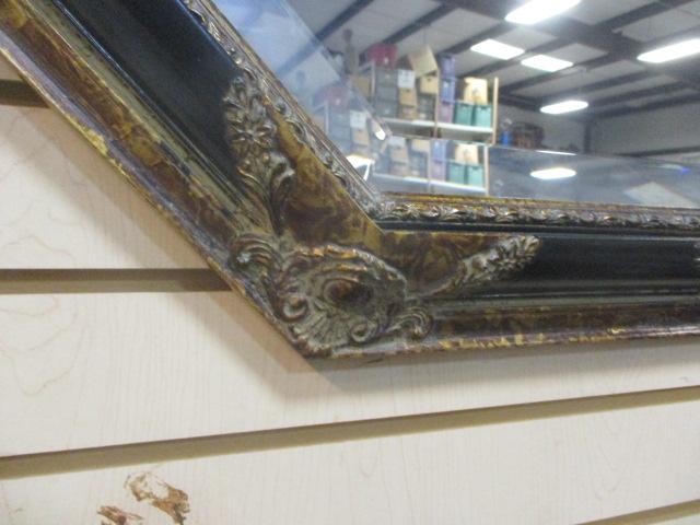 Ornate Black and Gold Beveled Wall Mirror