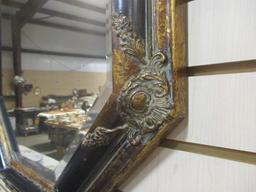 Ornate Black and Gold Beveled Wall Mirror