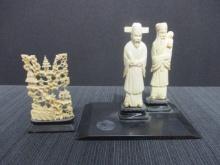 Hand Carved Ivory/Bone Figures on Stands