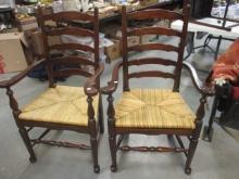Pair of Ladder Back Armchairs with Rush Seats