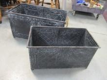 Footed Embossed Tin Nesting Boxes with Rope Handles