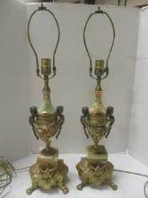 Pair of Brevettato Brass/Italian Marble Urn Lamps