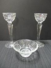 Waterford Crystal Dish and Pair of Taper Candleholders