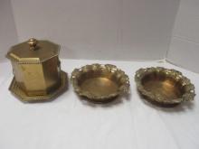 Pair of Mottahedeh Brass Wine Coasters and Trinket Box