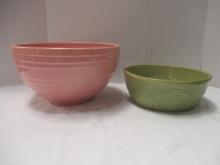 Vintage Green Pottery Bowl and McCoy Pink Mixing Bowl