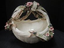 Linda Bailey Applied Ribbon/Flowers Porcelain Art Basket