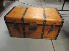 Pine Trunk with Metal Straps and Leather Handles
