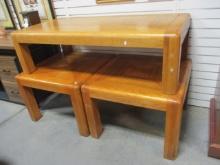 Retro Oak Coffee Table and Pair of End Tables