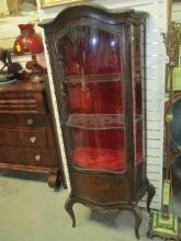 Antique Bow Front Curio Cabinet w/ Brass Appliques