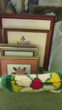 Grouping of Framed Needlework in Tote