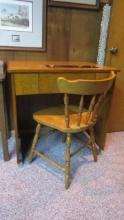 Custom Built Wood Sewing Cabinet and Oak Spindle Back Chair