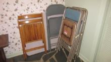 Two Card Tables, Four Samsonite Folding Chairs, Two Grey Metal Folding Chairs and