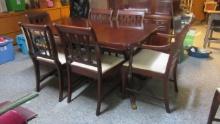 Vintage Mahogany Double Pedestal Table, Armchair, Seven Side Chairs, Leaf and Pads