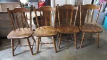 Four Spindle Back Wood Side Chairs