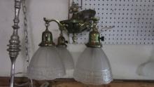 Antique Brass Finish 4 Lite Chandelier with Frosted Shades