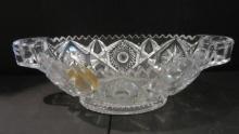 Vintage Imperial Glass Hobstar Pattern Crystal Bowl with Taper Candleholder Ends